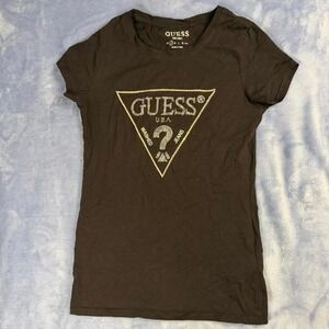 Guess black  baby tee with gold logo women Size S